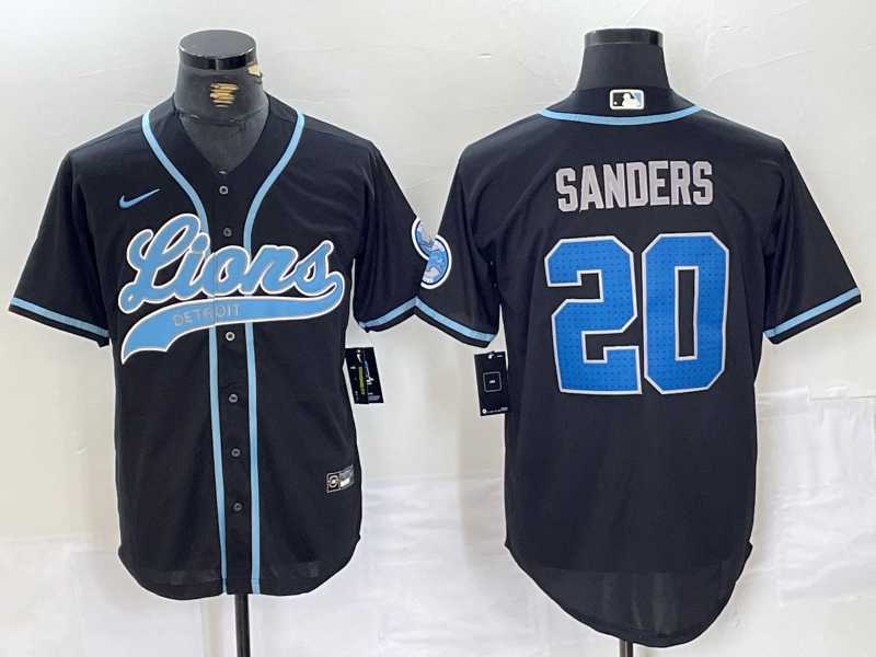 Men%27s Detroit Lions #20 Barry Sanders Black With Patch Cool Base Stitched Baseball Jersey->detroit lions->NFL Jersey